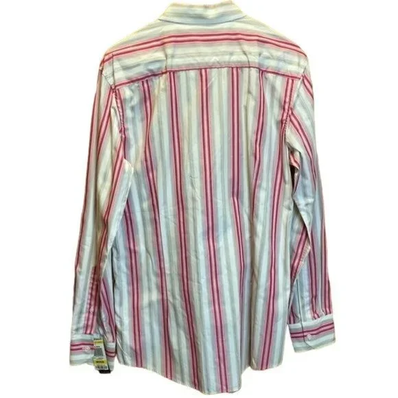 INC International Concepts Pink White Stripe Button Up Long Sleeve Shirt Size M - Picture 2 of 4